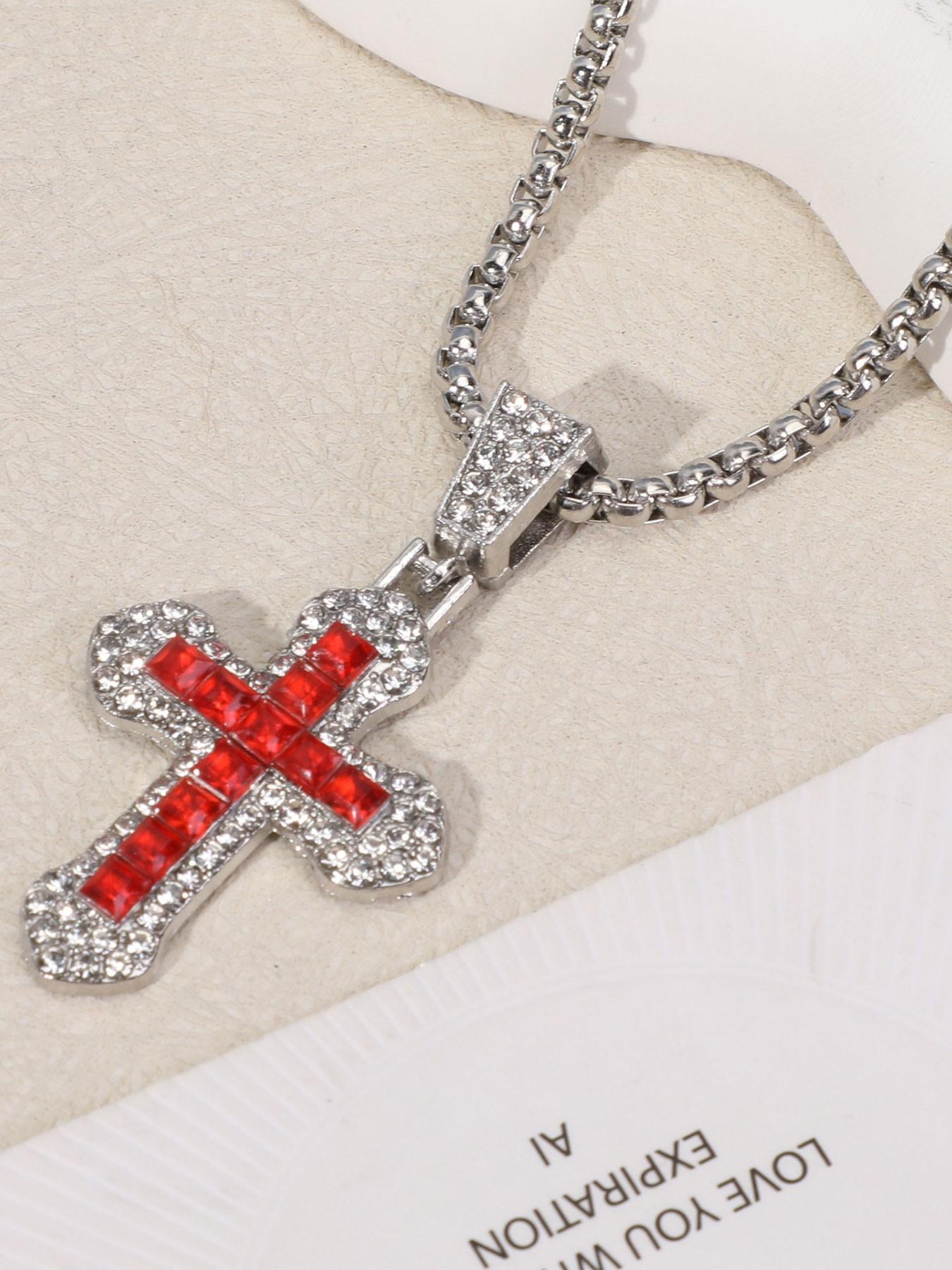 Cross Necklace Hip Hop Style Zircon Pendant Jewelry, Titanium Steel Versatile Chain, Full Diamond Inlay, Multi-Color Options, Fade-Resistant