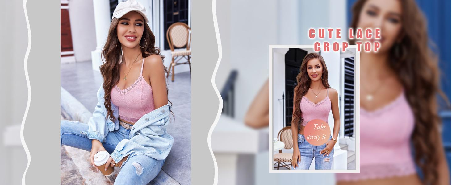 Lace Bralette for Women Spaghetti Strap Tank Top V Neck Slim Basic Camisoles 2026