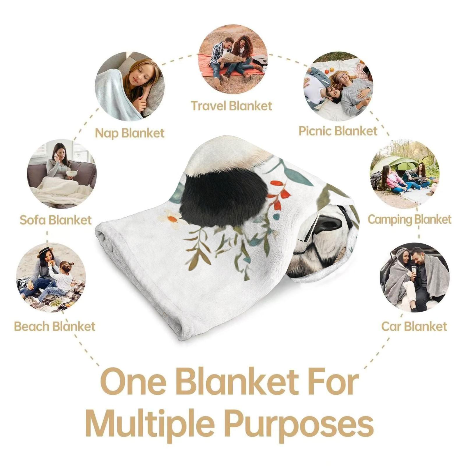 Boho Watercolor Panda Wildflower Flannel Blanket, Aesthetic Floral Animal Print Throw Blanket, Ultra Soft Cozy Warm Blanket, Stylish Gift Blanket for Panda Lovers, Couch, Bed & Home Decor