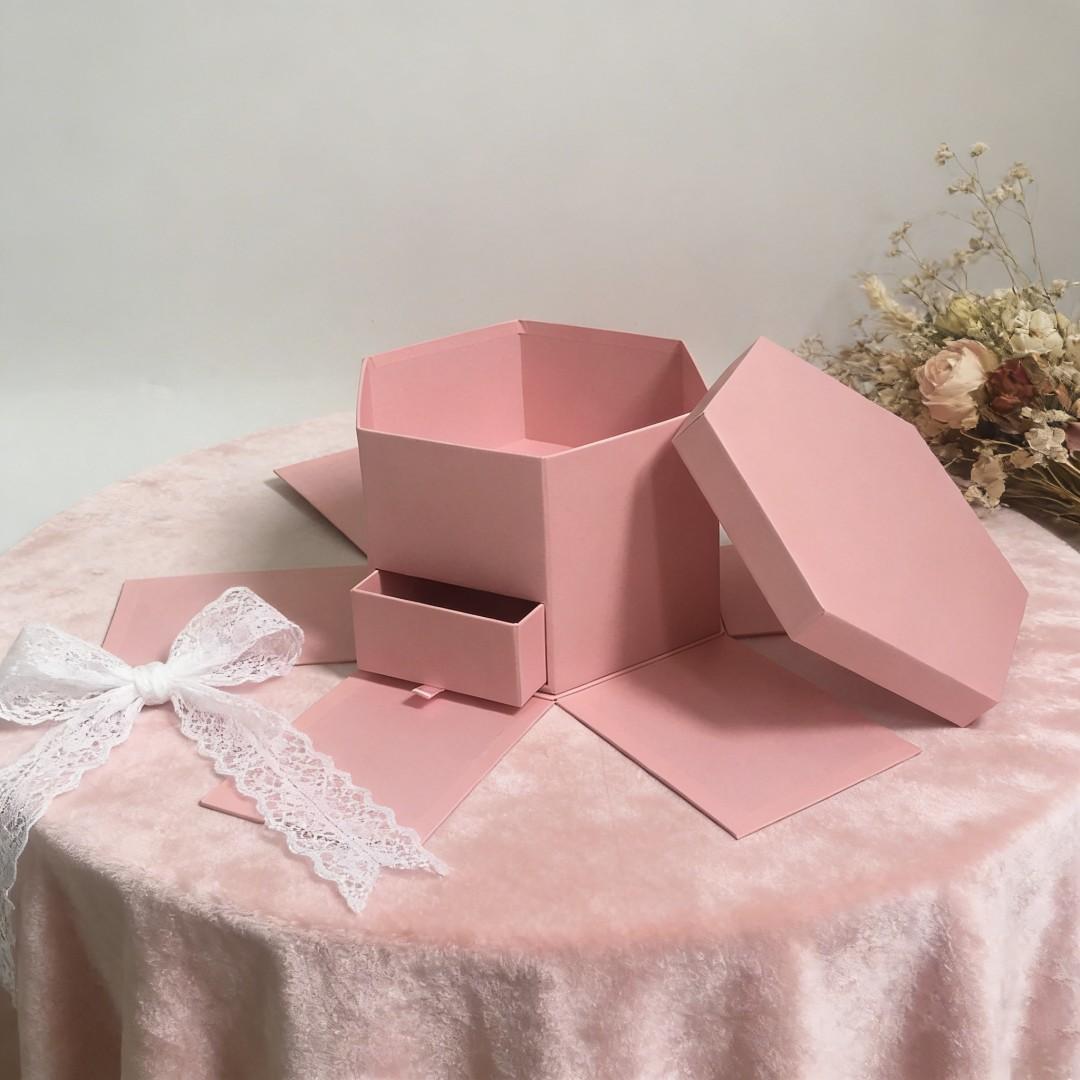 Hexagonal Flower Box with Drawer, Romantic Gift Box for Valentine's Day, Birthday, Wedding, Anniversary, Ceremony Occasion