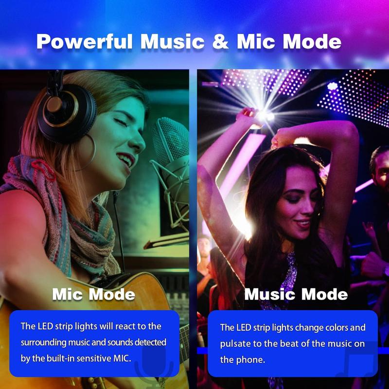 200FT 100FT 50FT LED strip app controls music sync color changing RGB lights timed switch suitable for bedroom home decoration party games