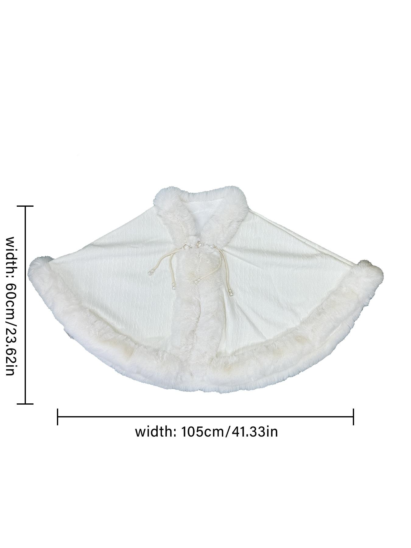 Women's Solid Color Contrast Faux Fur Cape Shawl, Casual Warm Shawl for Fall & Winter, Fashion Accessories for Daily Wear, Soft Warm Shawl