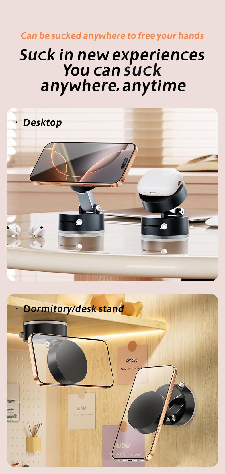 Magnetic Phone Holder Stand, Adjustable & Foldable, Strong Suction Cup, Vacuum Adsorption, Portable Multifunctional Mobile Phone Stand for Car & Multi-Scene Use vacuum magnetic