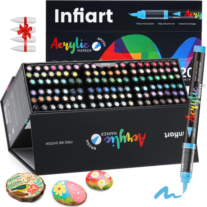 Acrylic Paint Markers Set, With Foldable Triangle Storage,Acrylic Paint Pens Brush Tip for Rock Painting, Wood, Glass, Stone, Canvas, Ceramic, Fabric,DIY Craft,Art Supplies for Adults,Art Mrkers