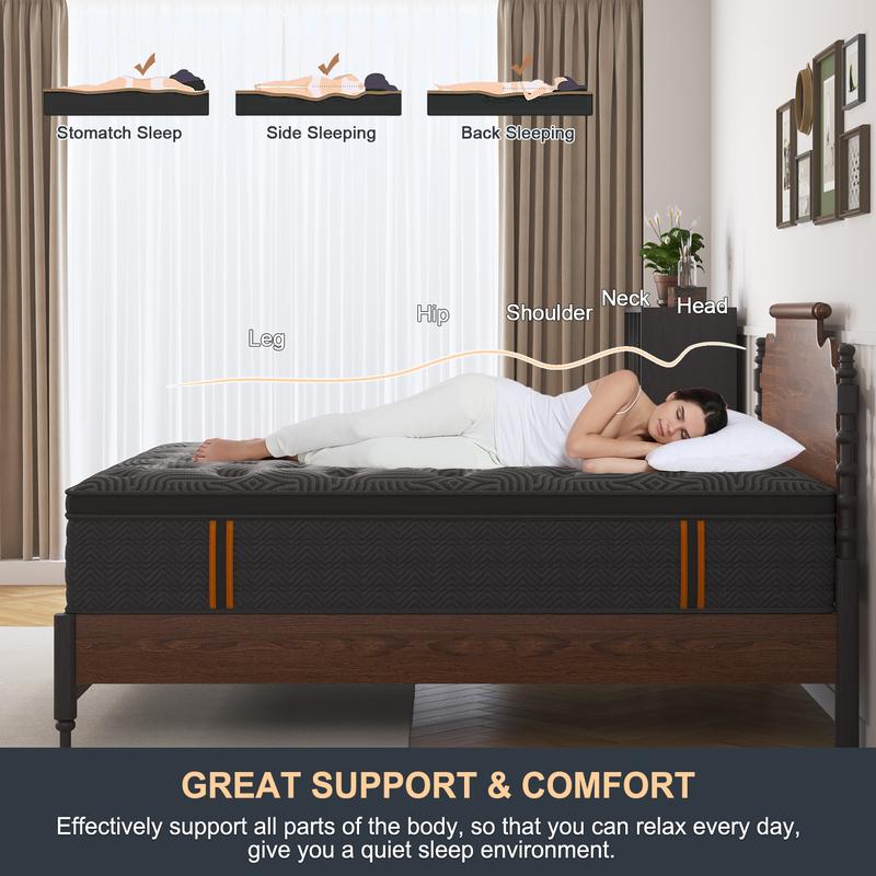 12"14" Twin Full King Queen Mattress, Hybrid Pocket Spring Mattress Eurotop with Gel Memory Foam,Motion Isolation Individually Wrapped Pocket Coils Mattress,Breathable Comfort Mattress Pressure Relief 12"14" Twin Full King Queen Mattress, Hybrid Pocket Spring Mattress Eurotop with Gel Memory Foam,Motion Isolation Individually Wrapped Pocket Coils Mattress,Breathable Comfort Mattress Pressure Relief