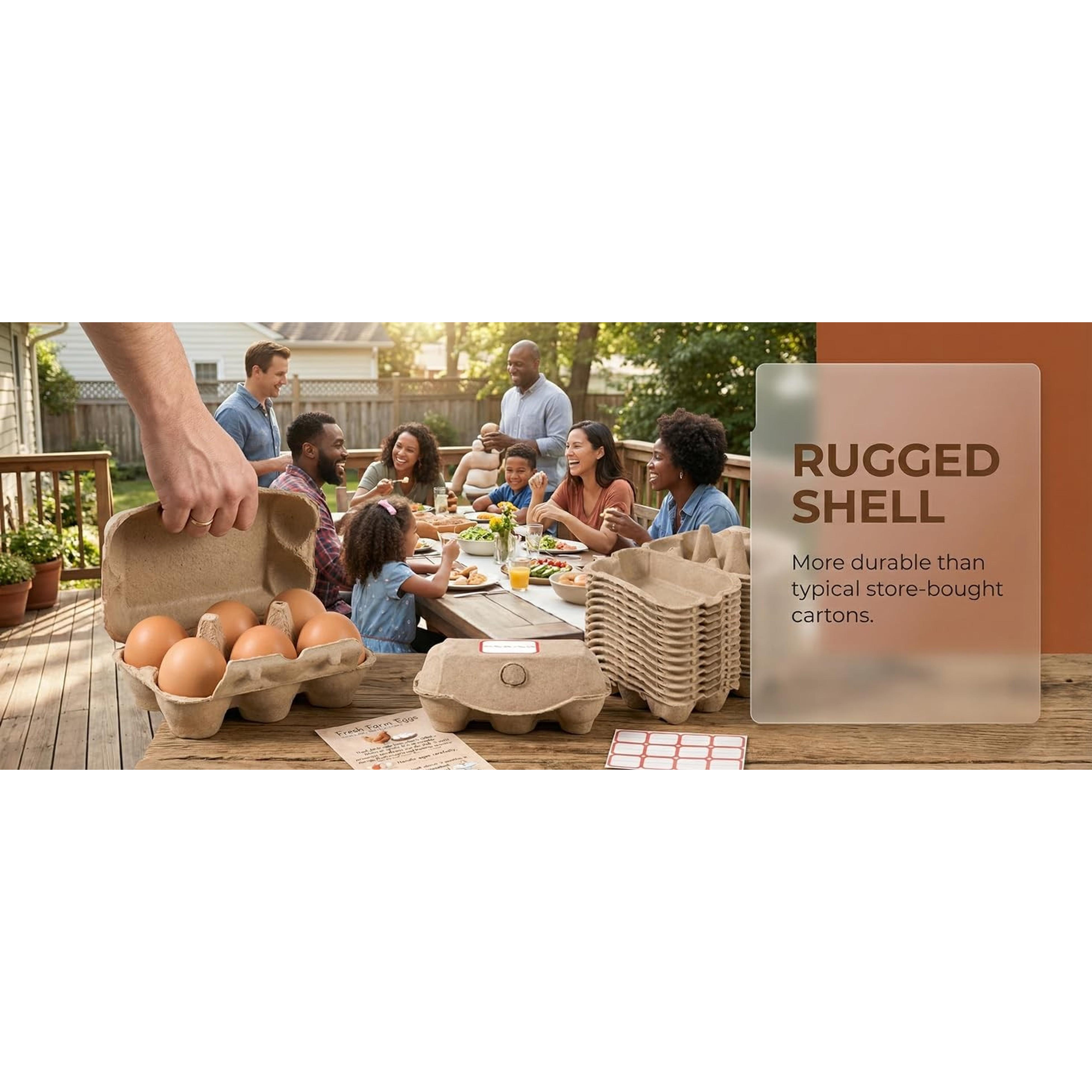 40 Pack Half Dozen Egg Cartons Bulk 6 Count, Empty Natural Paper Pulp Egg Cartons Reusable, Strong Sturdy Design Made from Natural Cardboard