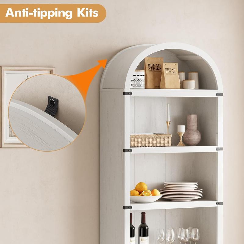 5-Tier Bookshelf, 182cm Arched Display Racks Large Wood Book Shelf, Modern Freestanding Open Bookcase for Bedroom, Living Room, Home Office 76x30x182cm - Black