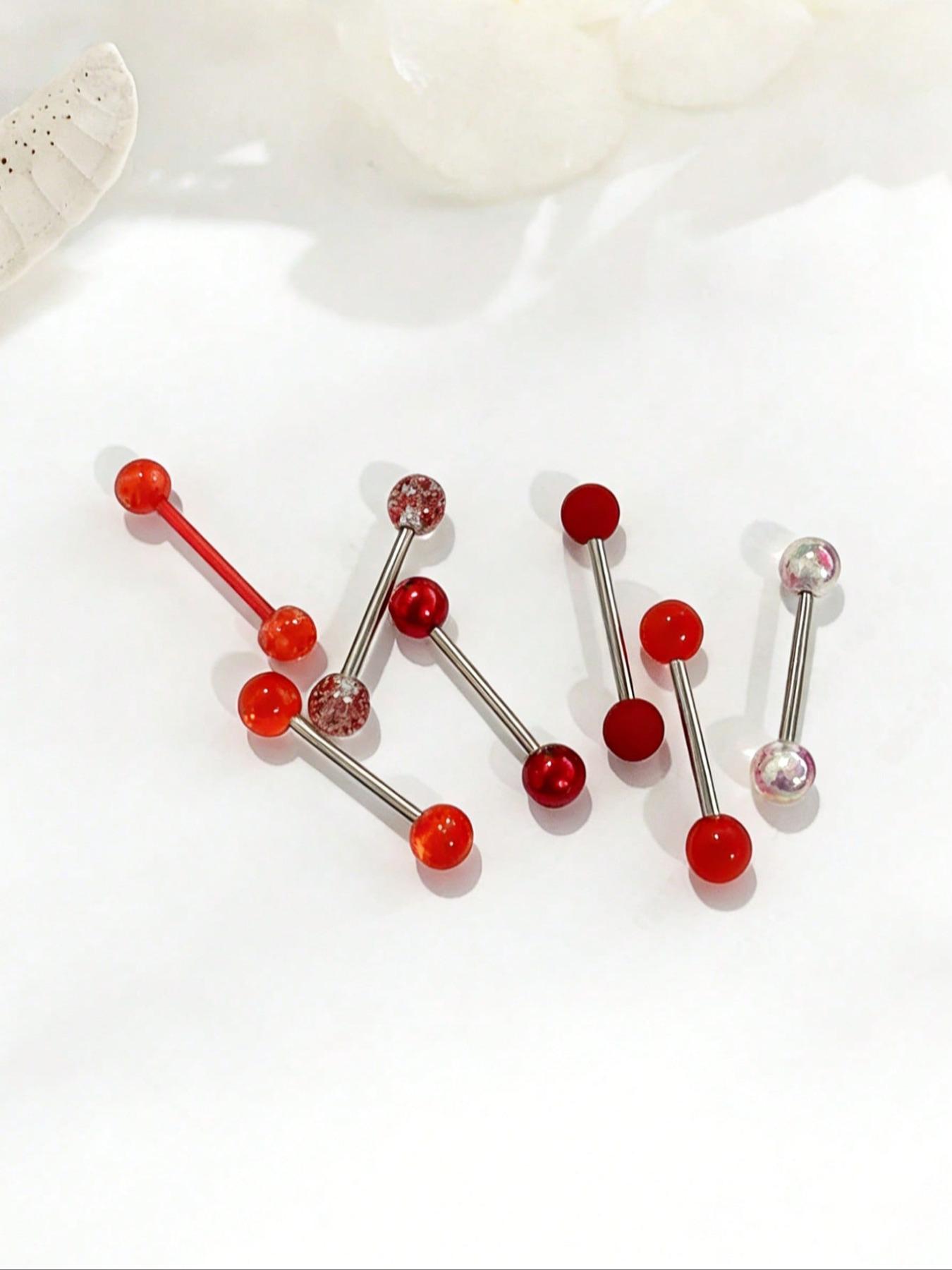 7 Pcs Colorful Round Barbell Tongue Rings, 14g Stainless Steel, Unisex Fashion Jewelry, Comfortable Daily Wear, Trendy Body Piercing Accessories