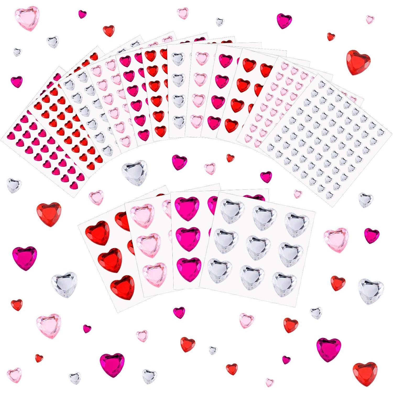 516 count Heart Rhinestones Sticker  Heart  Stickers   Self Adhesive Flat  Jewel Rhinestones for DIY Crafts(Bright Color)