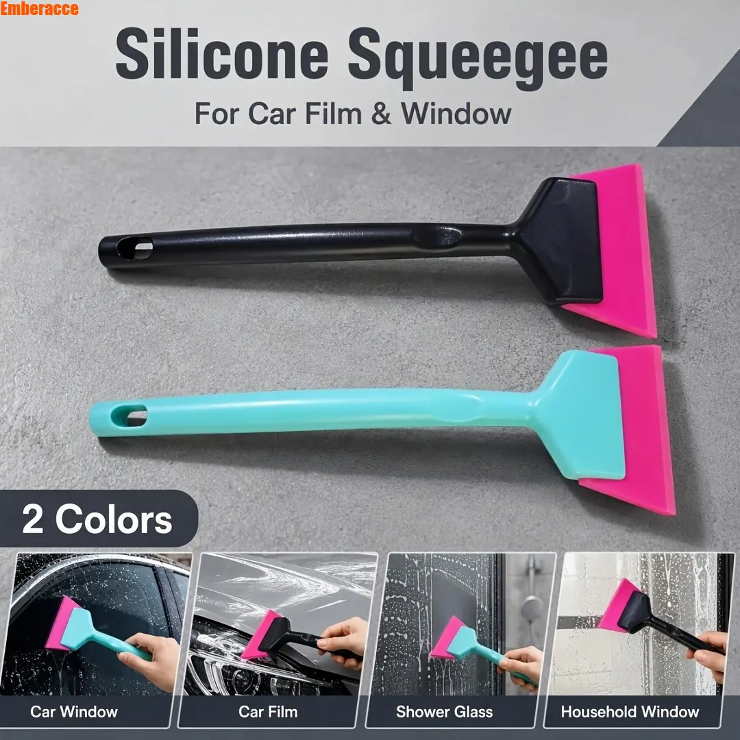 Plastic Window Squeegee with Long Handle, Mini Car Glass Wiper and Window Tint Scraper Tool, Compact Cleaning Squeegee for Windshield, Rearview Mirrors, Car Windows, Glass Film Installation and Home Use