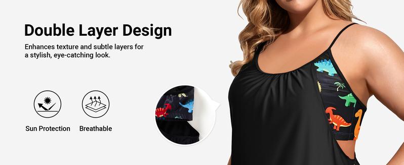 Holipick Women Plus Size Two Piece Tankini Set Swimsuits Tummy Control Bathing Suits Push Up Tankini Top with Boy Shorts