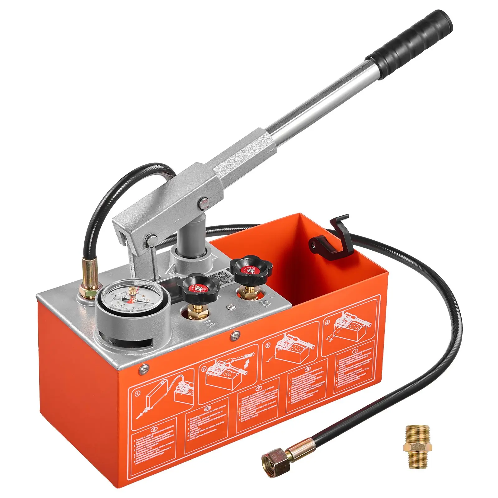 VEVOR Hydrostatic Test Pump 1.6 Gallon Hydraulic Manual Water Pressure Tester, Dual Valve Hydrostatic Water Pipe Leakage Pressure Test Pump Kit with Gauge Tank, 0-30 Bar Range, for Pipeline Heating