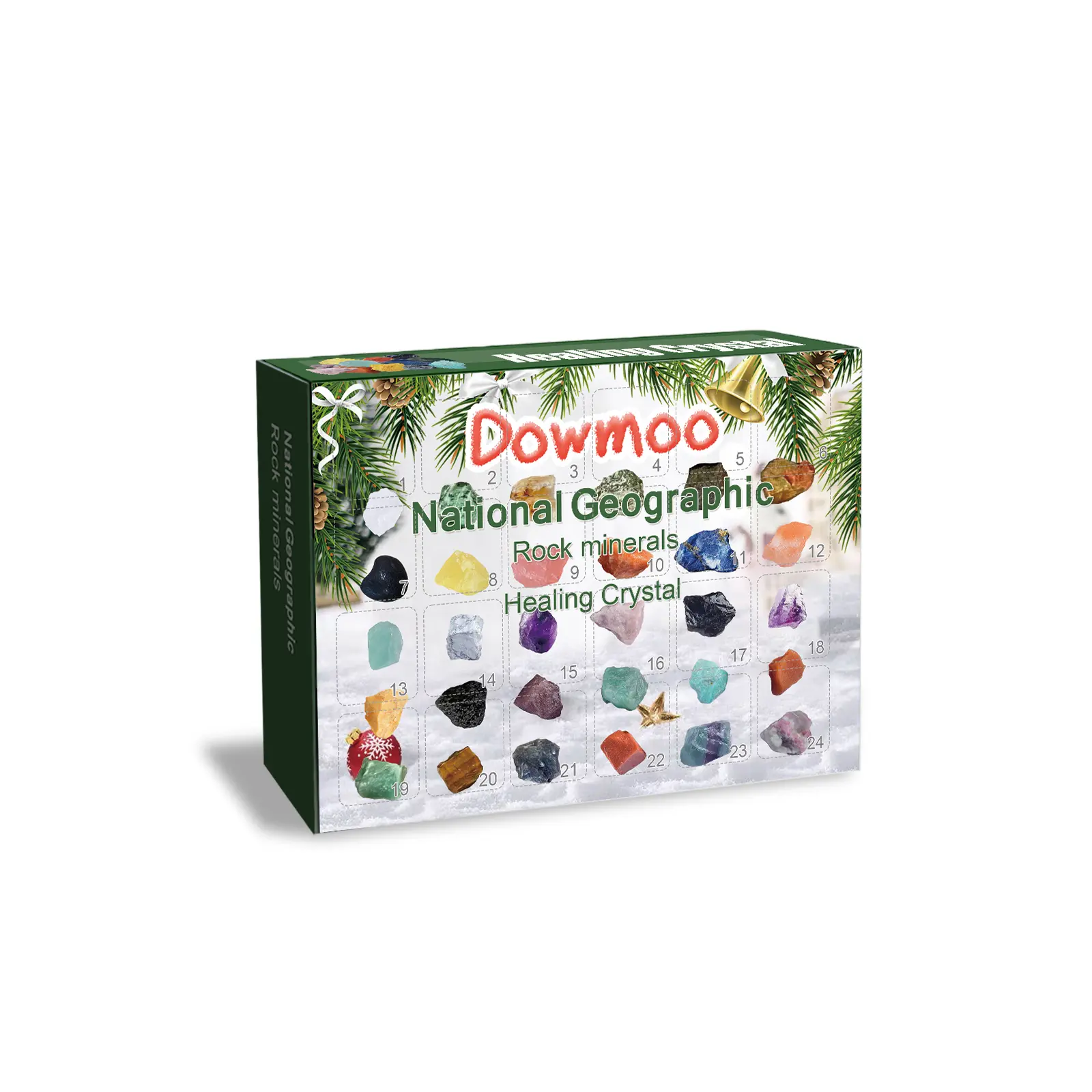 Dowmoo 24-Day Countdown Rock Mineral Blind Box, Assorted Multicolored Natural Crystal Specimens, Educational Geology Toy for Christmas Gifting