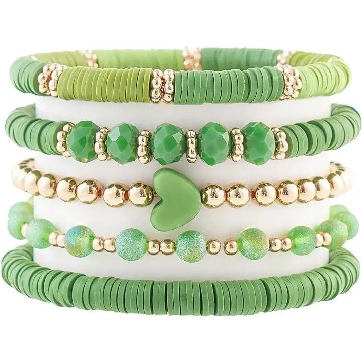 Heishi Beaded Stretch Bracelets for Women Stackable Clay Bead Bracelet Set Boho Layered Bracelet Stack Cute Beaded Bracelets Summer