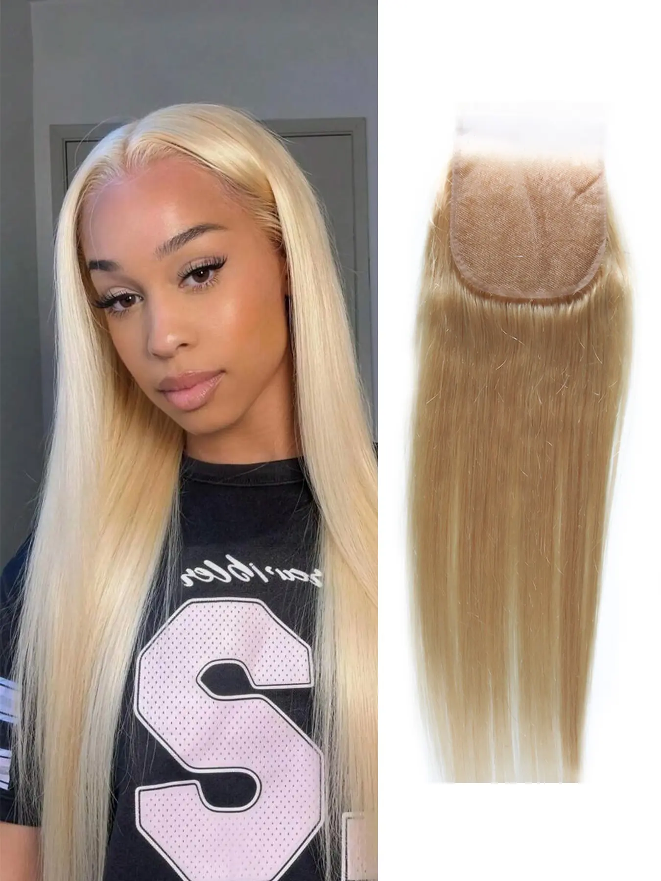 Straight 5x5 Lace Closure Transparent Lace Closure Free Part Brazilian Human Hair 613 Blonde Color Hair Closure Wigs