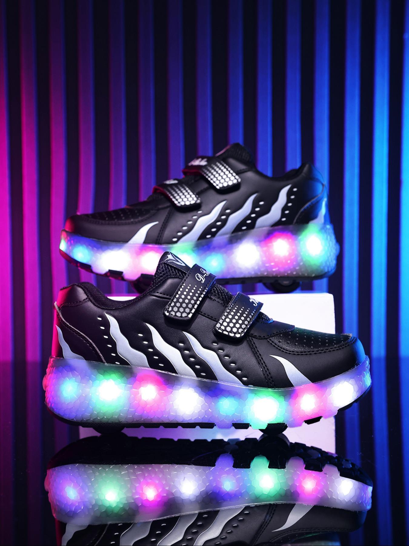 Boys Girls Fashion Breathable Dual-Wheel Skates with LED Lights, Outdoor Sports and Ice Skating, Ideal Gift for Kids and Teens, All Seasons, Double Wheel Design, LED Light Feature, Rubber Sole, Roller Skate Shoes, Shoes with Wheels