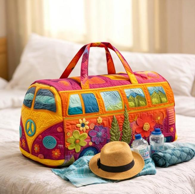 Unisex Boho Quilted Weekender Travel Bag, Lightweight & Comfortable, Hippie Design
