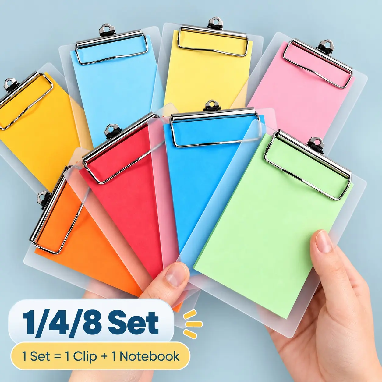 1/4/8 Set [Clips+Notebooks] Mini Transparent Binder Set in Random Colors, with Color-Coded Notebooks, Portable Folder Organizer, In Writing Board, and Paper Clips, Suitable for Office, Study, Travel, Etc, Back to School/Christmas Gift