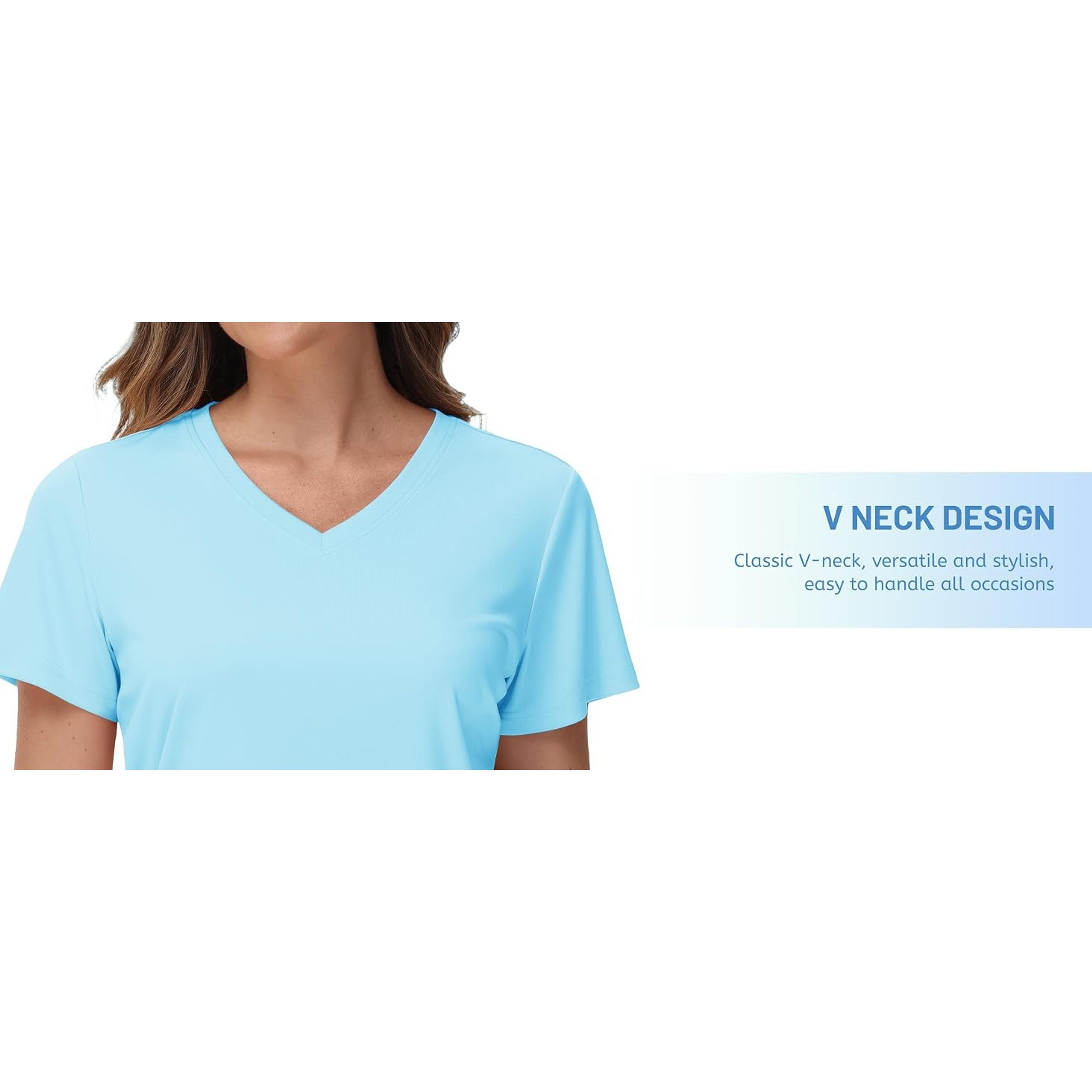 Women's V-Neck Short Sleeve UPF 50+ Quick Dry Workout T-Shirt - Lightweight Moisture Wicking Athletic Tee for Gym Running, Breathable Sun Protection Summer Activewear TopGift