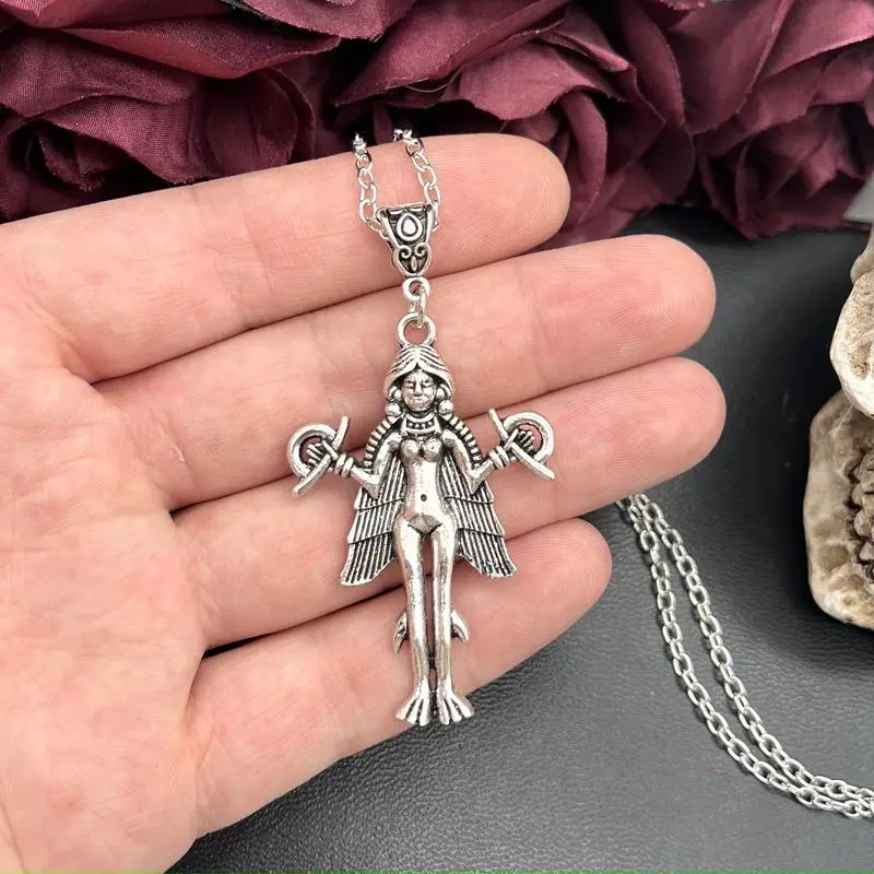 Occult Lilith-Innana-Ishtar Demon Sigil Pendant Necklace, Luciferian Satanic Amulet Talisman, 18" Chain Costume Jewelry