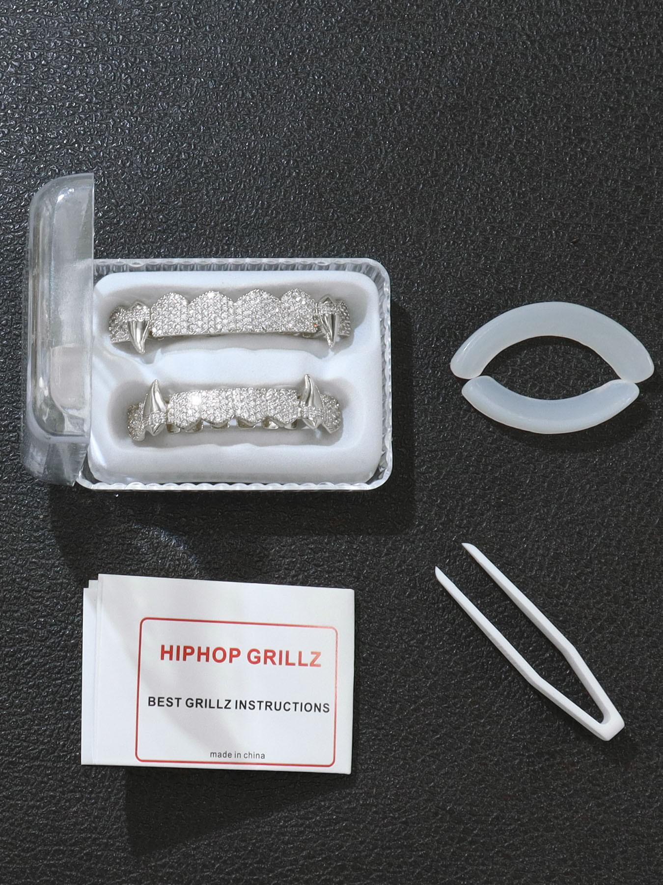 Hip-Hop Fashion Sharp Tooth Tiger Tooth Copper Micro-Set Zircon Decorative Shiny Stage Props, Nightclub Party Jewelry, Halloween Gift