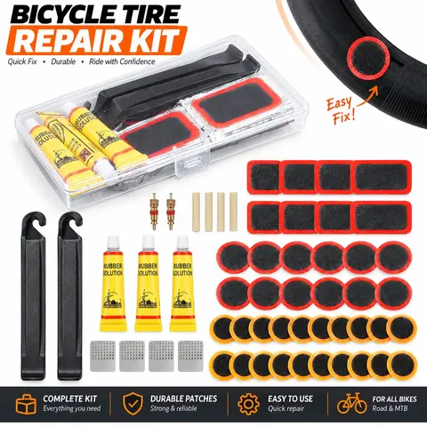 【Biack Friday】55-Piece Bike Tube Patch Repair Kit with Levers and Glue, Essential Tire Repair Set for Mountain and Road Bikes, Bicycle Maintenance Accessories, Bicycle Parts, Cycling Gear