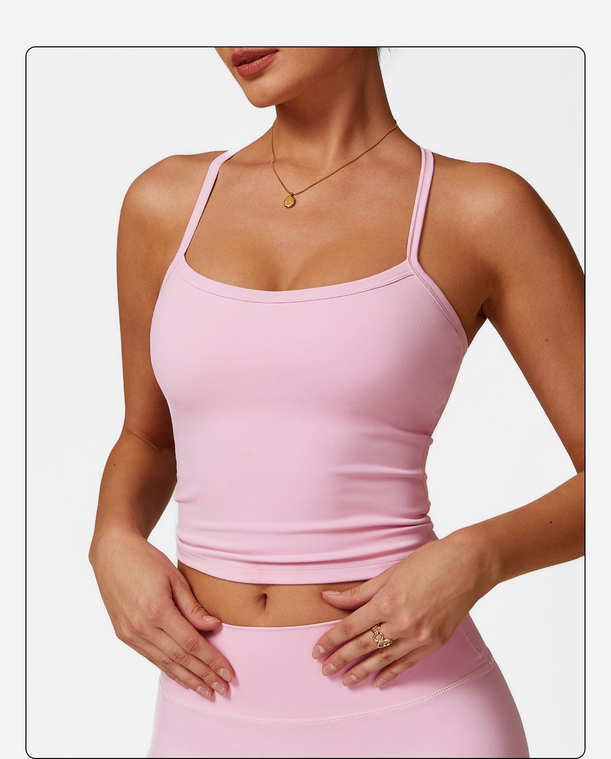 MFVIM  Women's solid color camisole sports undershirt, high elasticity breathable and comfortable self-padded sports undershirt, suitable for yoga gym workout, women's indoor and outdoor sportswear Cherry-Red Valentine's Tops women Casual Womenswear Basic