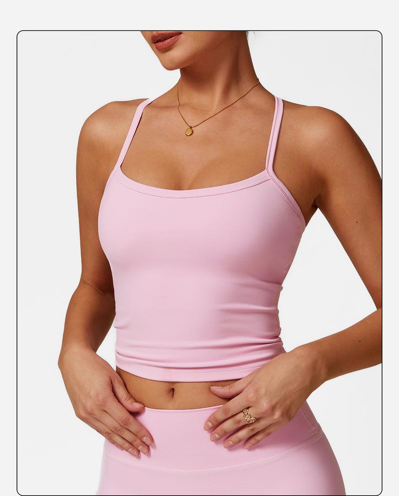 MFVIM  Women's solid color camisole sports undershirt, high elasticity breathable and comfortable self-padded sports undershirt, suitable for yoga gym workout, women's indoor and outdoor sportswear Cherry-Red Valentine's Tops women Casual Womenswear Basic