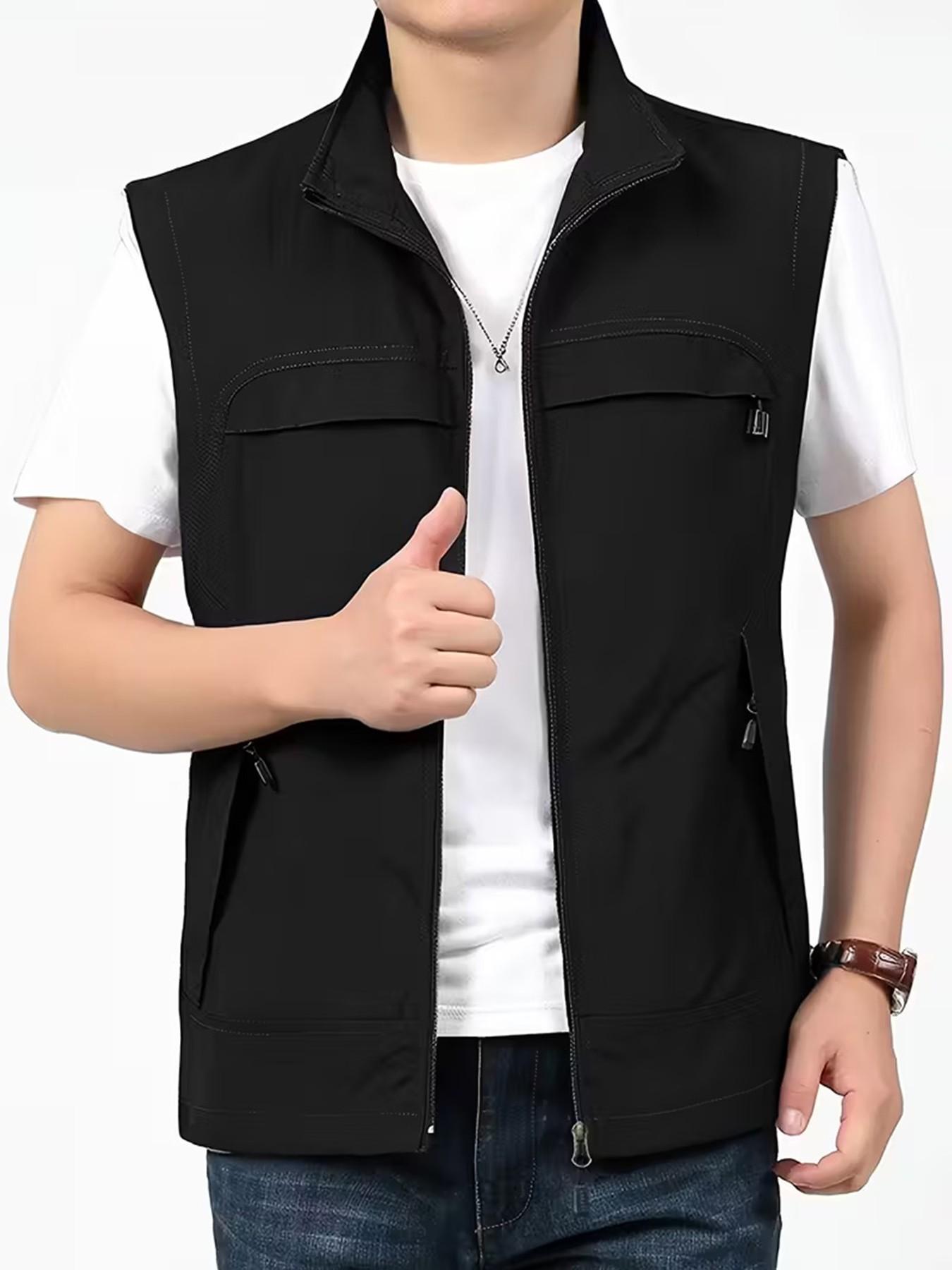 Men's Multi-Pocket Vest, Summer Lightweight Outdoor Fishing Vest, Sleeveless Casual Crop Top, Travel Workwear, Comfortable & Stylish