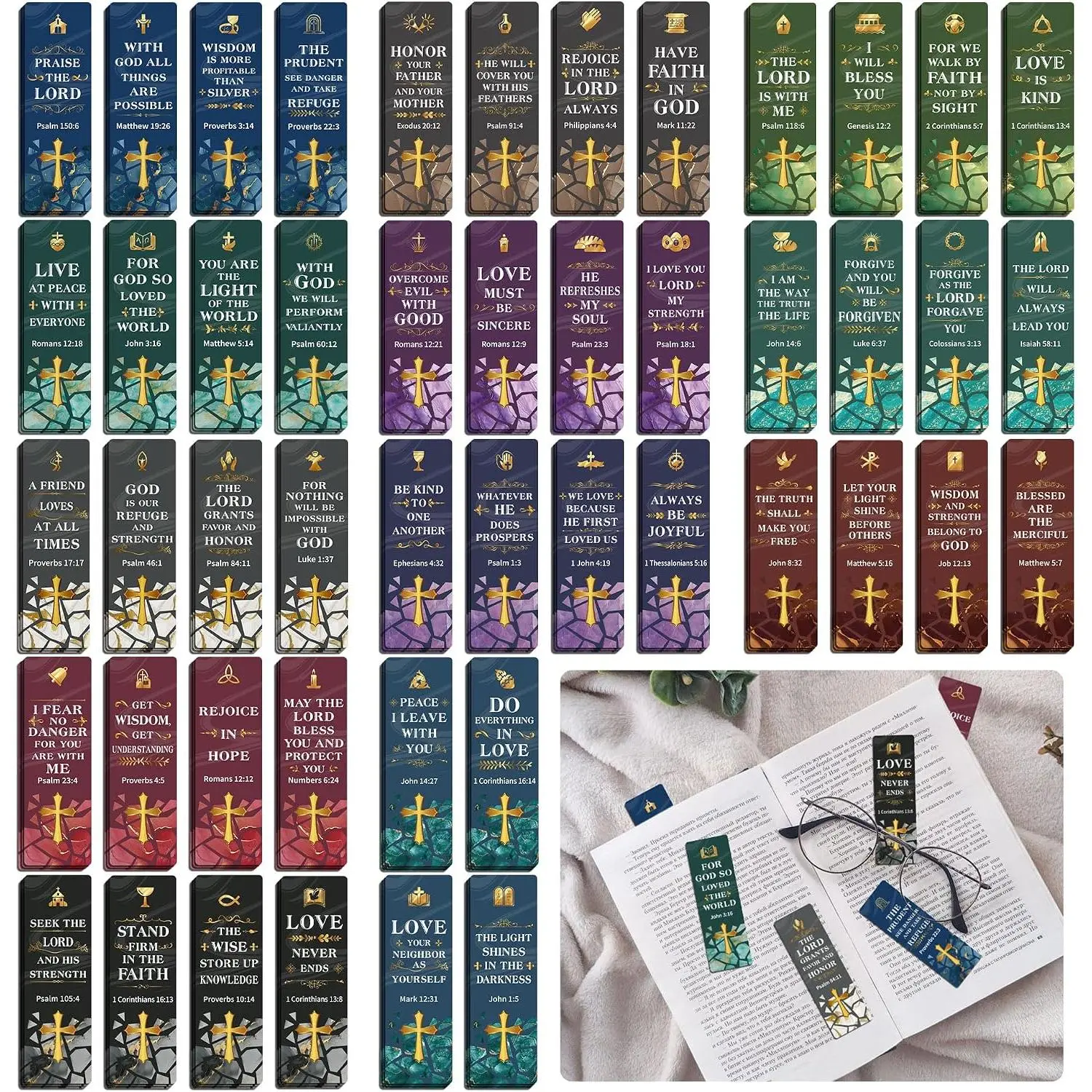 48Pack Paper Bookmarks Bulk  Bookmark Christian Bookmarks for Reading Women Men Adults Book Lovers Gifts, Religious Bookmark Inspirational Book Marks with Scripture Quotes ()