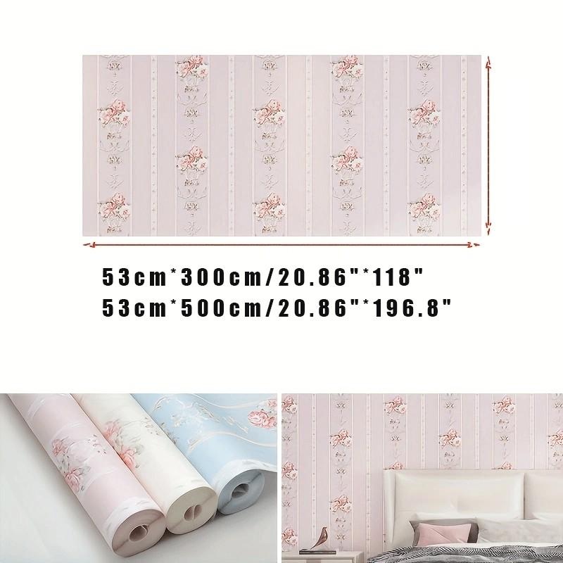 1 Roll Thick Embossed Non-Woven Peel and Stick Wallpaper Floral, European Vintage American Retro 3D Vertical Stripe Floral Wall Covering, Warm Insulation DIY Decor for Living Room Bedroom Accent Wall Gym, Interior Walls