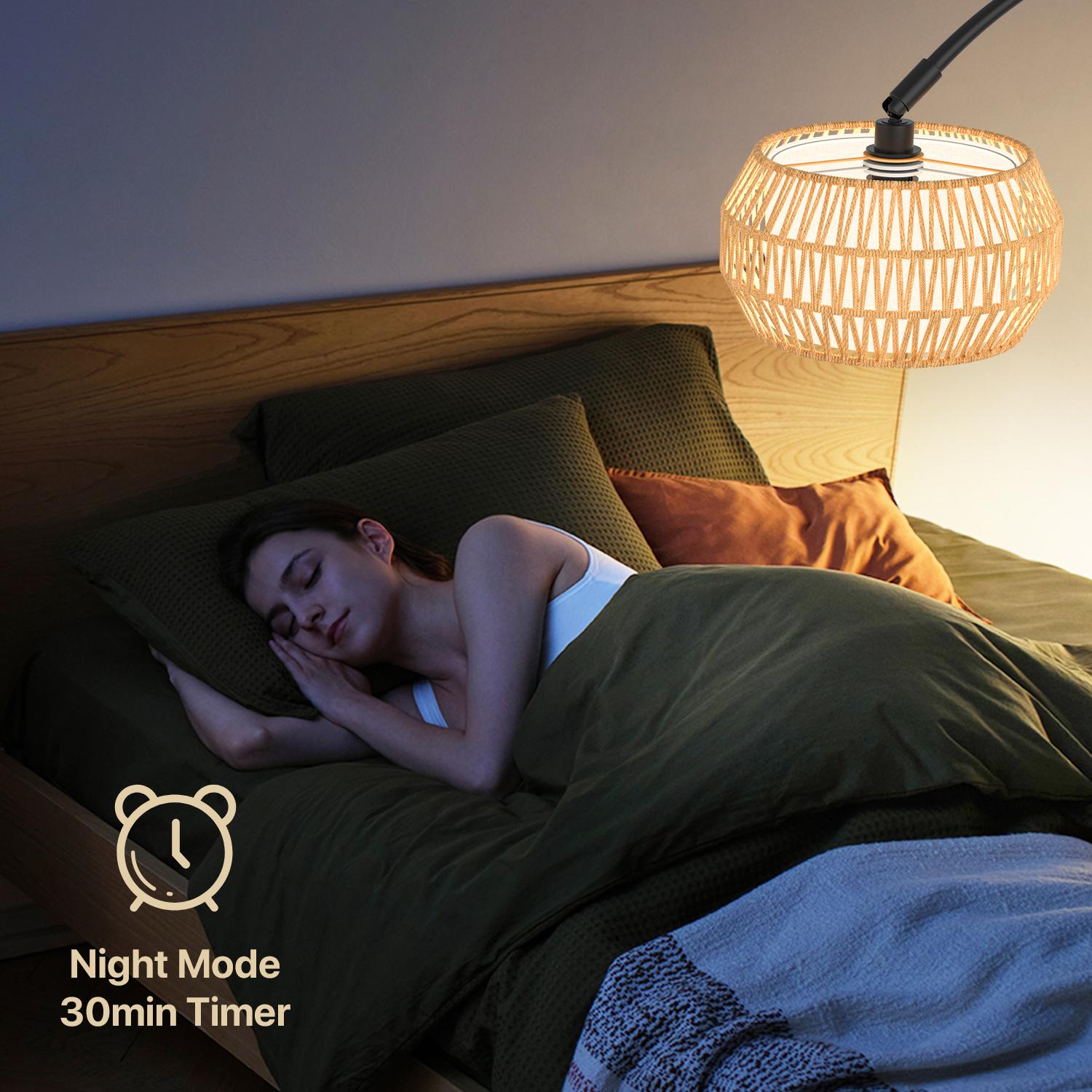 GLITGATE Boho Fishing Floor Lamp with Remote Control, Dimmable Arc Floor Lamp with 3 CCT and RGB,Farmhouse vintage Floor Lamps with Rattan Shades, Vintage floor lamp, Dimmable floor lamp for Bedroom, Office, living room,bedroom