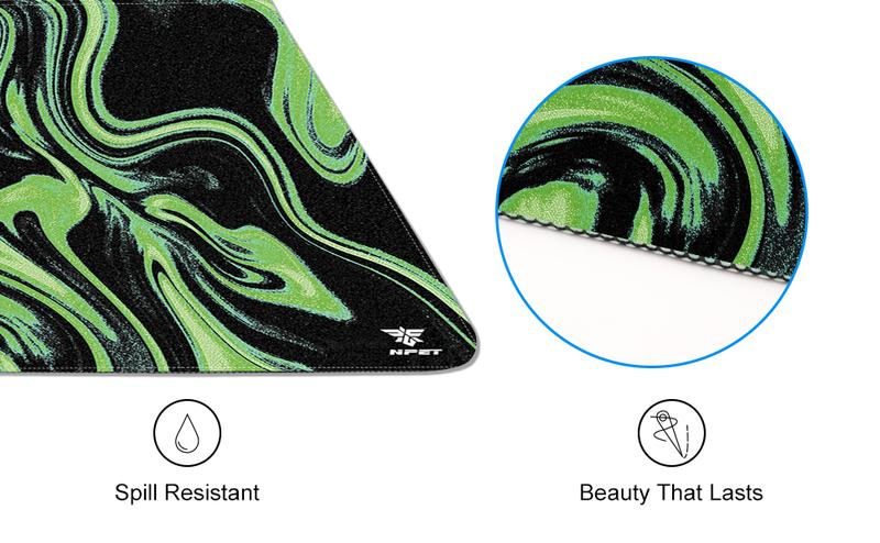 NPET N110 XXL Gaming Desk Mat 35x17 inch Non-Slip Stitched Edge for Office Home Mouse Mover Pad Desktop Accessory with Green Swirl Design