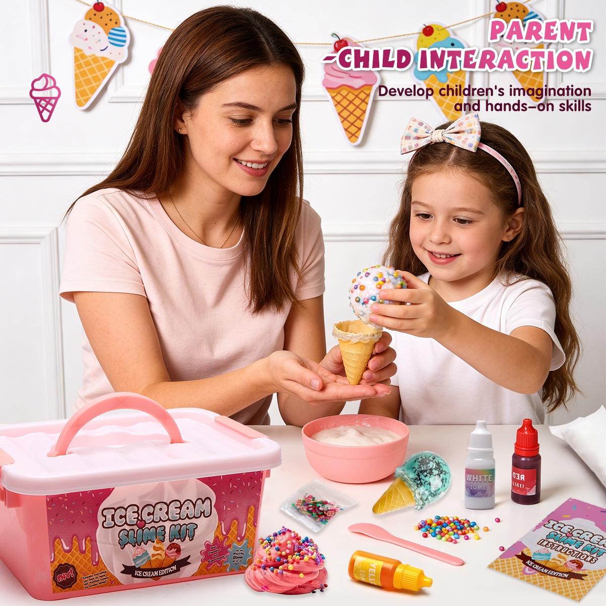 Ice Cream Slime DIY Kit Squishy Maker, Color Mud Crystal Mud Handmade Material Pack, Stress Relief Educational Toy Gift for 6+, Christmas Birthday Present