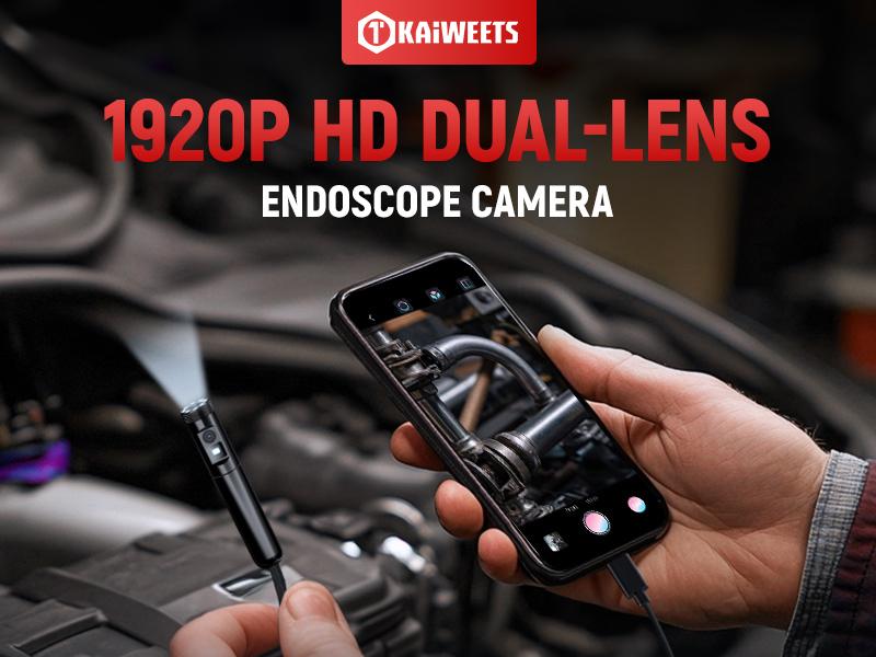 KAIWEETS Endoscope Borescope Camera with 8 Adjustable LED Lights, Car Inspection Camera, IP67 waterproof Multifunctional Inspection Tool for Car Repair, Home Appliance Inspection, Pipeline Maintenance