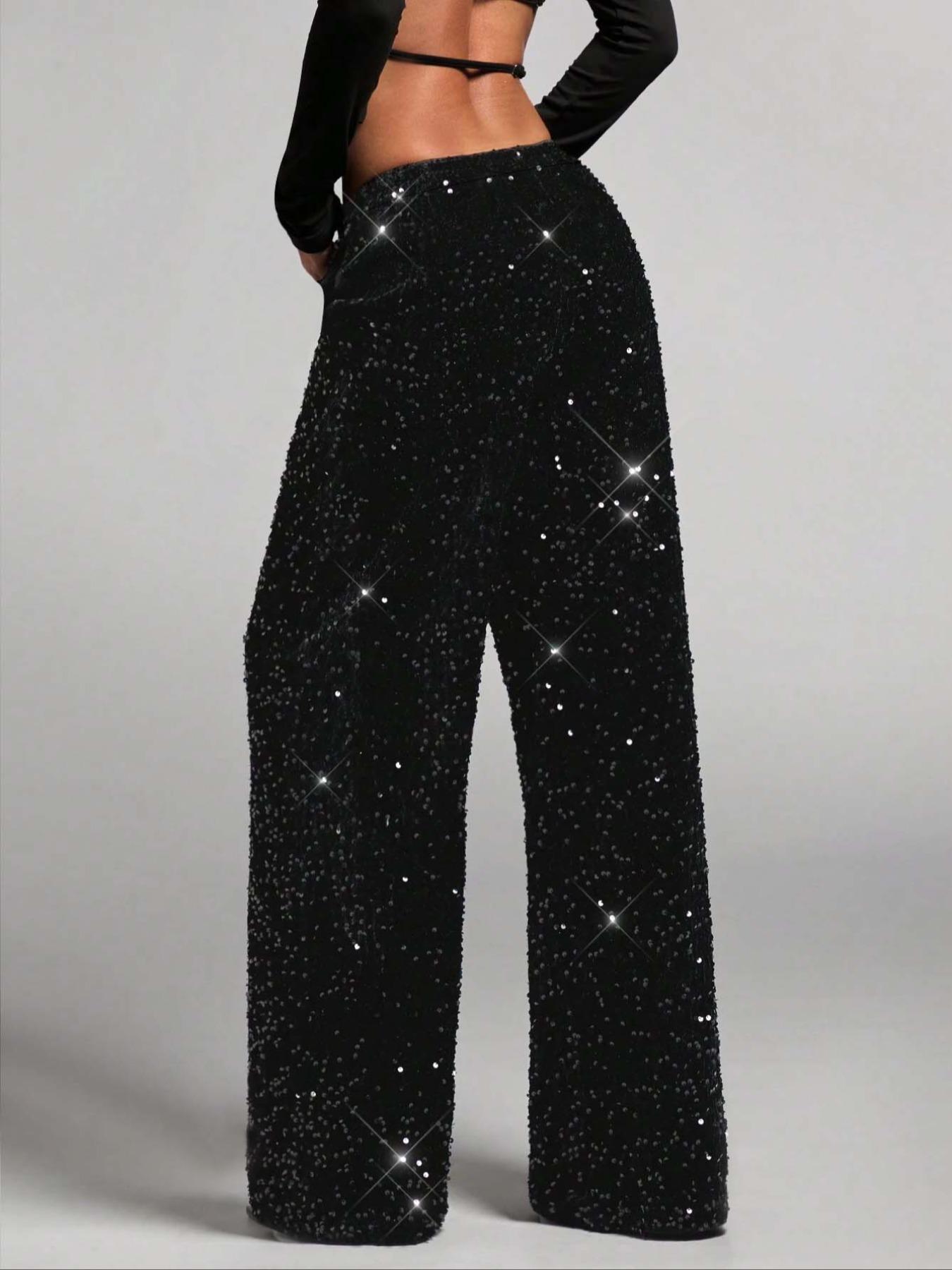 Women's Fashion Pants with Elastic Waistband, Bow Design, Sequins Detailing, Stylish Trousers for Casual Wear
