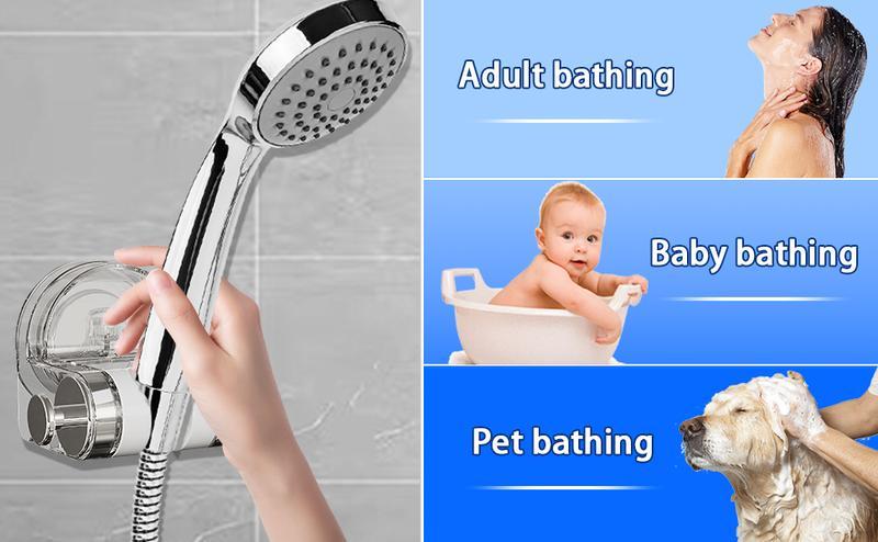 （Attention Usage Scenarios and Installation Steps）Adjustable ABS Suction Cup Shower Head Holder, No-Drill Wall Mount Shower Stand, Repositionable Design for Hands-Free Showering, Hair Washing, Pet Cleaning & Laundry