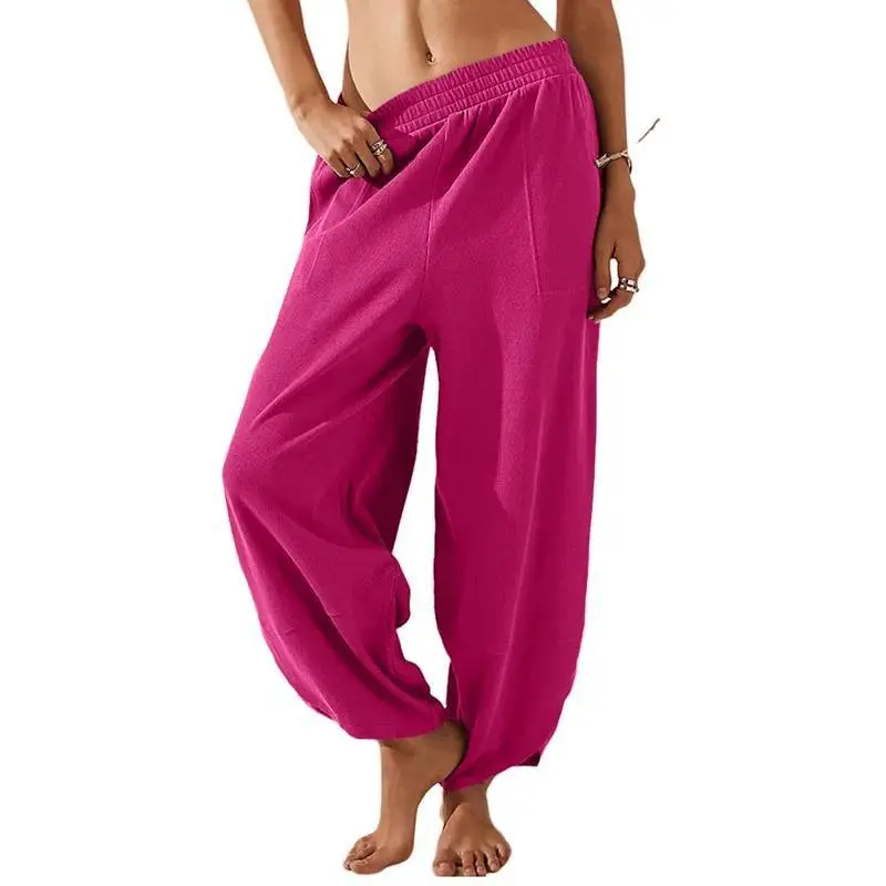 SummerVibes Women's Baggy Wideleg Pants Casual Elastic Waisted Palazzo Harem Pants with Pockets