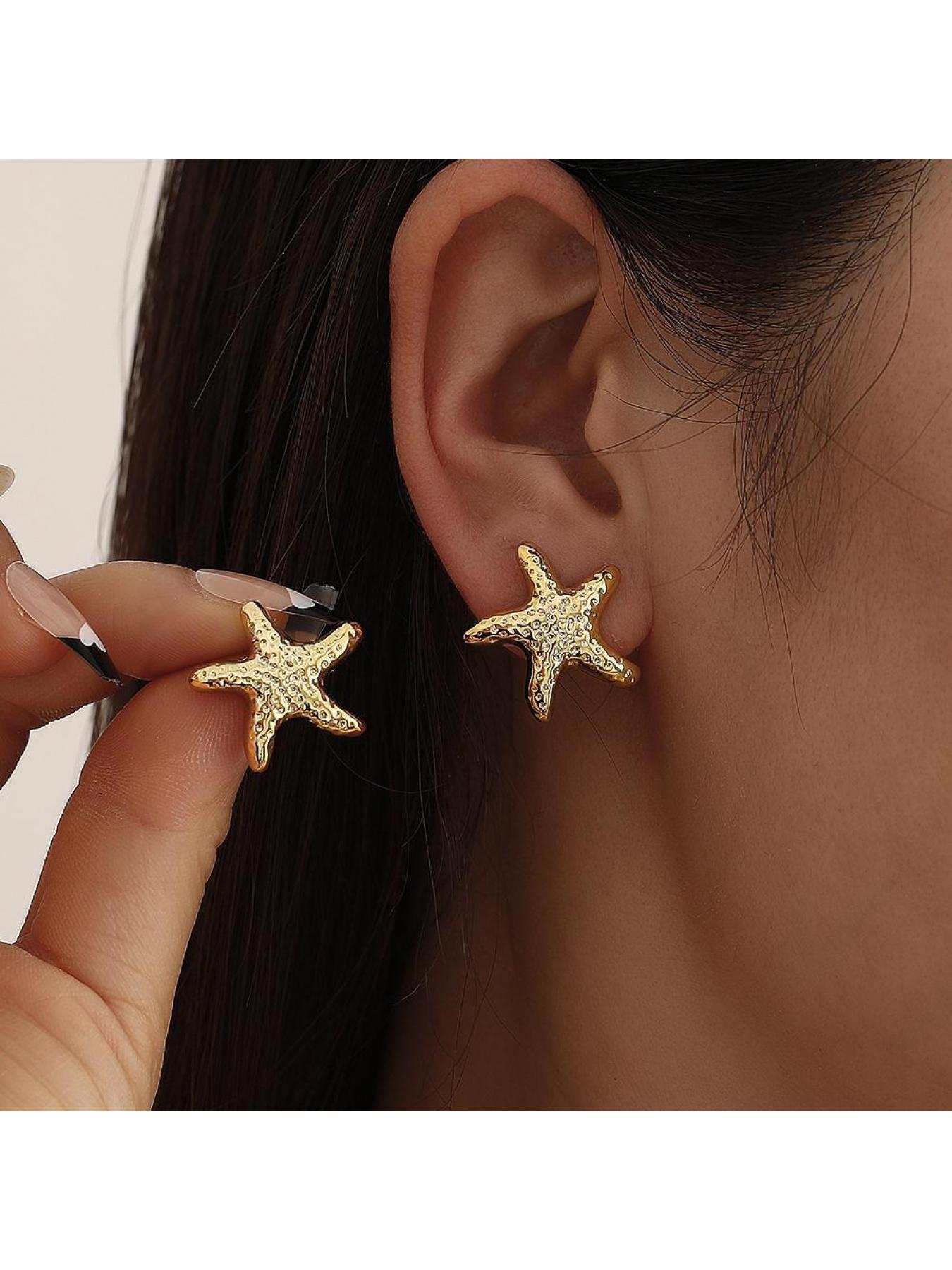 Women's Starfish Ear Studs Holiday Gift Elegant Simple Retro Beach Ocean Theme Dainty Earrings for Daily Wear Vacation Style Fashion Accessories