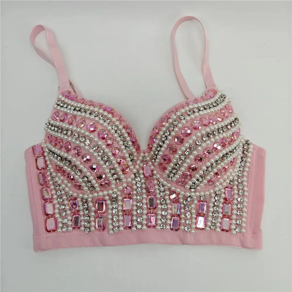 Acrylic Bubble Bead Fishbone Shaping Bra Hand-Sewn Drill Heavy Embroidery Wrap Adjustable Suspenders Bouncer'S Robe
