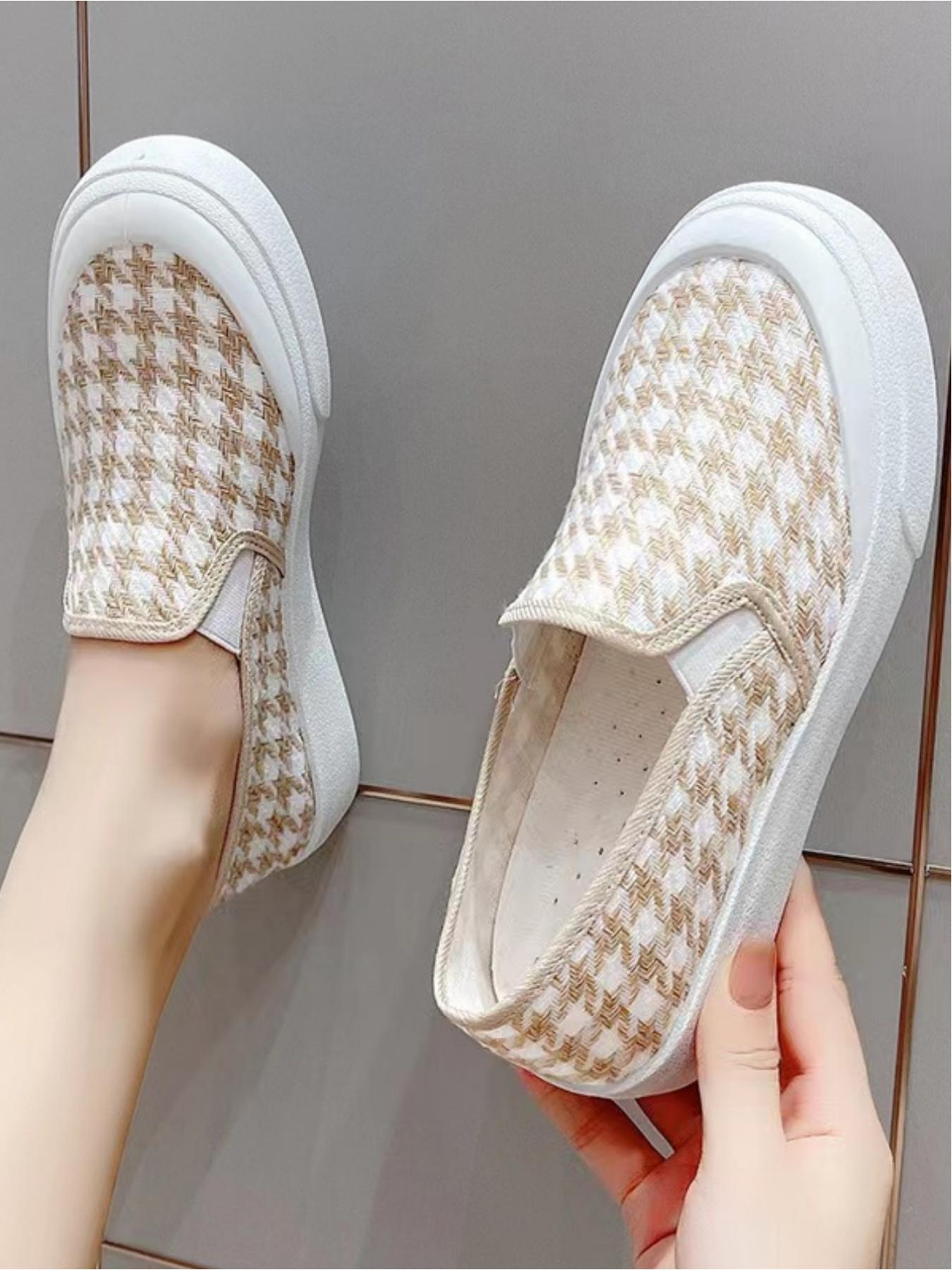 Ladies' casual sports shoes, thick soled canvas shoes, woven upper soft, skin friendly, breathable and comfortable, classic and fashionable plaid pattern, versatile and preferred for daily commuting, leisure shopping and shopping