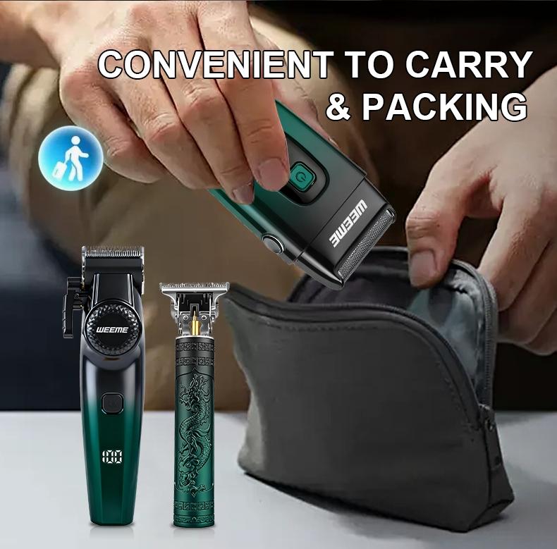 Weeme Men's Electric Hair Trimmer Set, Barber Hair Clippers, 3-Piece Beard Trimmer Kit, USB Charging, T-Shape Blade, Razor, Nose Hair Trimmer, Holiday Gift