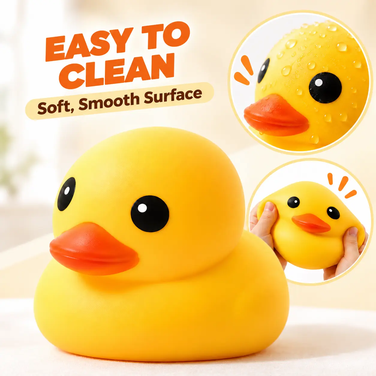 Jumbo Yellow Duck Squishy Toy, Super Soft Chubby Duck Squeeze Fidget, Cute Cartoon Duck Stress Relief Toy, Flexible Sensory Hand Toy, Funny Animal Squishy Gift for Teens and Adults