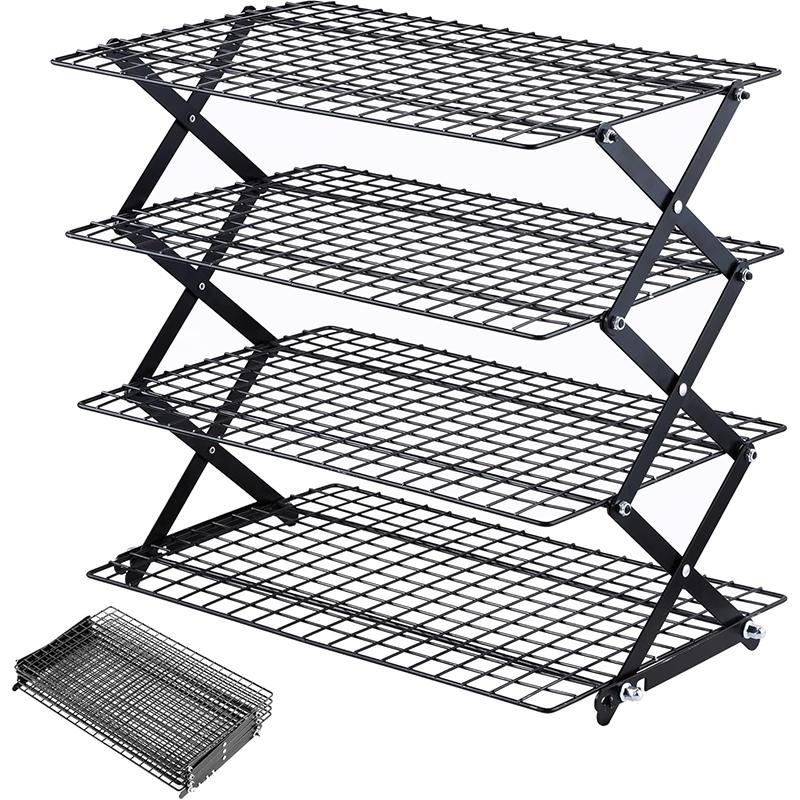 4 Tier Collapsible Cooling Rack - 3 Setting Design, Adjustable ＆ Stackable Baking Rack, 5 Modes Cooling Racks for Cooking and Baking, Roasting ＆ Grilling Gifts for Picnic Party Baking Tools, Baking Supplies