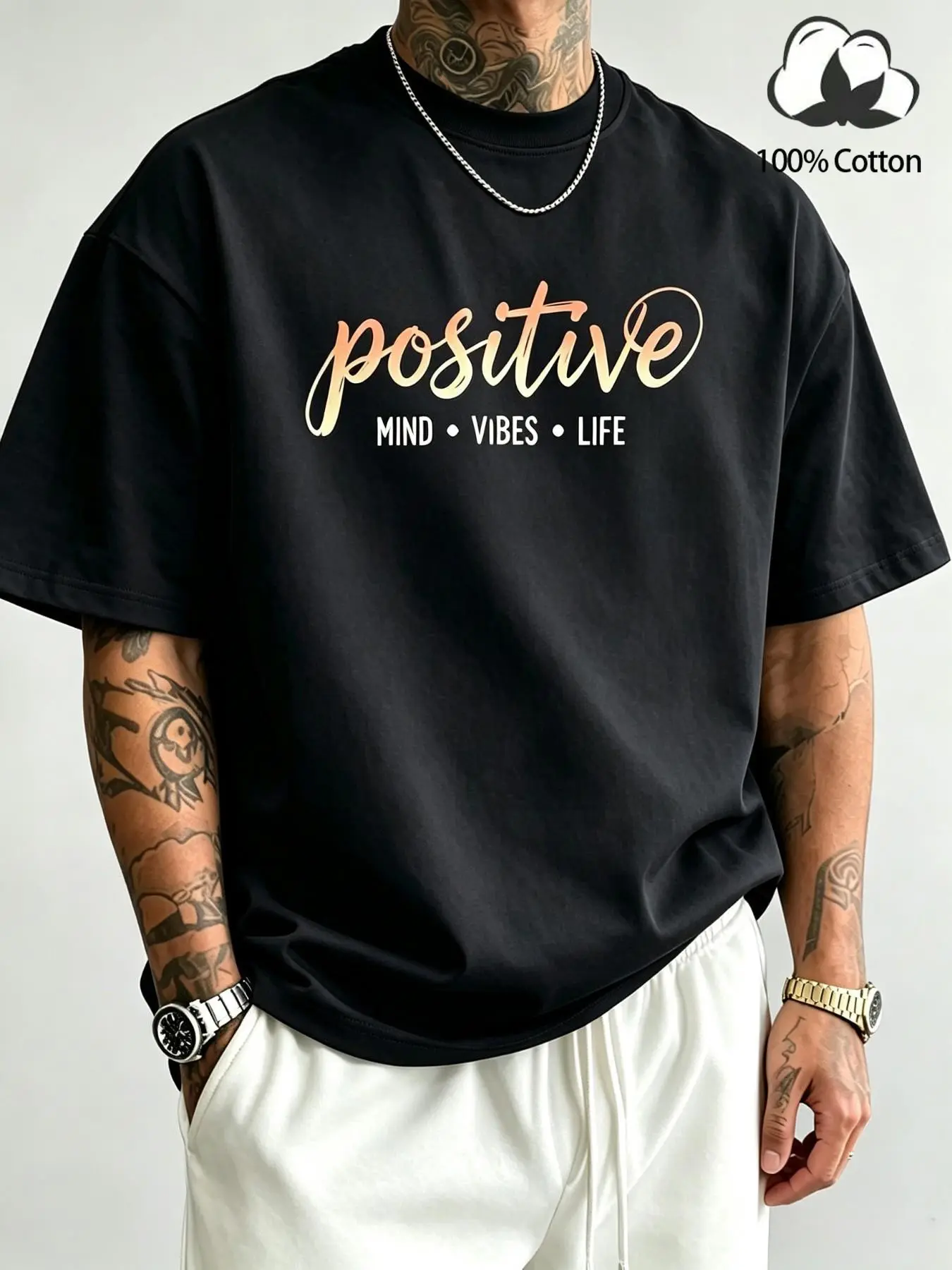 Casual Style Men's Clothing, Positive Mindset and Life Philosophy, Daily Wear Pattern T-Shirt, Plus Size, Unisex