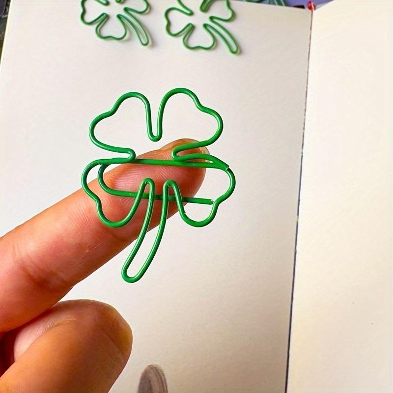 20pcs Green Four-Leaf Clover Paper Clips - Creative Metal Binder Clips, Stylish Office Supplies for Organizing Documents, Lucky Charm Design