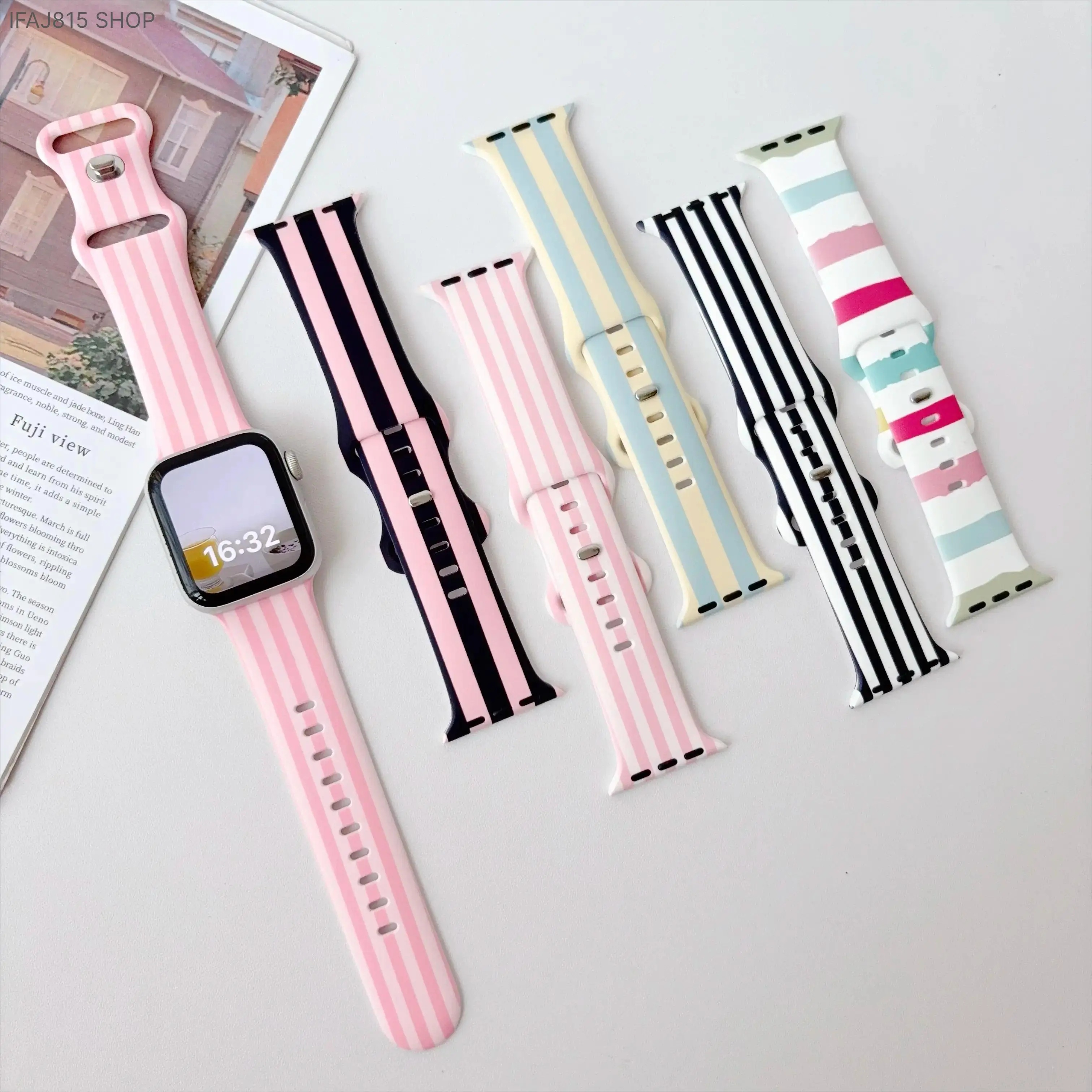 Colorful Striped Silicone Watch Band, Soft Adjustable Replacement Strap for Daily Wear, Fitness and Casual Style, Compatible with Apple Watch 38mm 40mm 41mm 42mm 44mm 45mm 49mm Series 1-11, SE, Ultra and Ultra 2