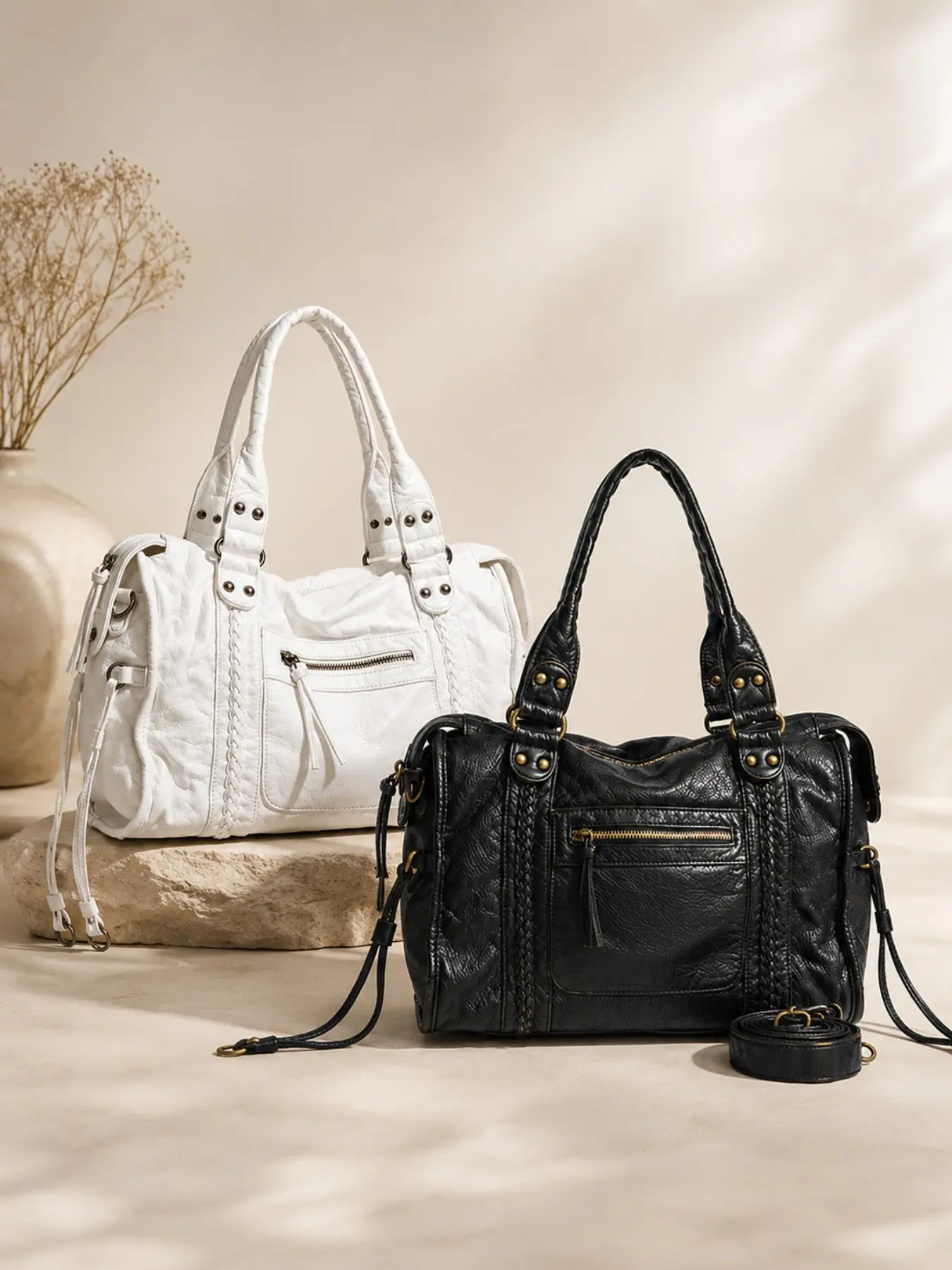 Unisex Vintage Moto Bag, Soft Leather Crossbody Shoulder Bag with Top Handle, Retro Handbag for Men & Women Daily Use