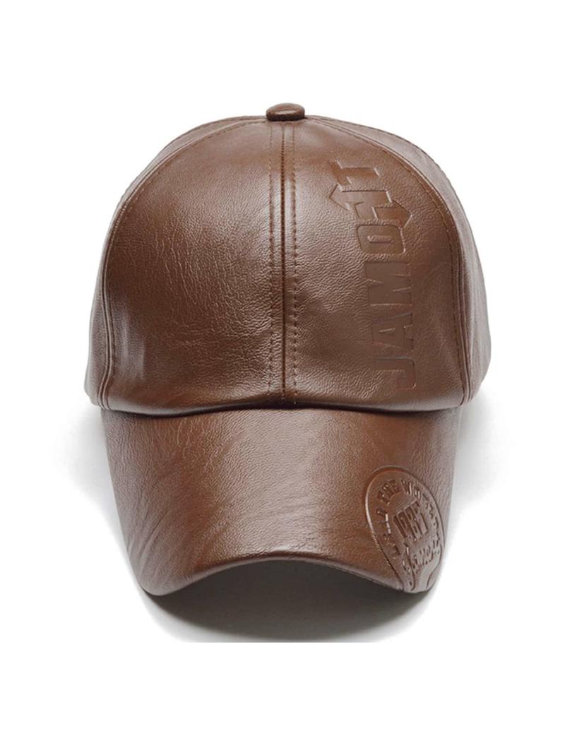 Trendy Cool PU Leather Letter Print Texture Baseball Cap, Outdoor Adjustable Casual Sun Protection Sports Cap, Autumn and Winter Travel Travel Seaside Party Accessories, Unisex