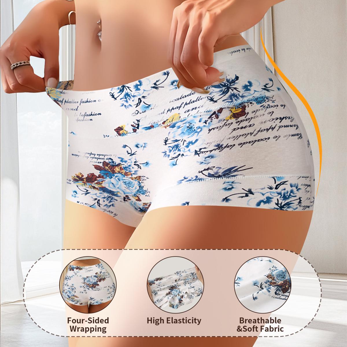 QUASTI Women's 4PCS High Waisted Cotton Pocket Boxer Shorts Panties, Smooth Comfortable Elegant Breathable Safety Shorts Briefs, Skin Friendly Full Coverage Stretch Seamless Lady Shorts for Daily Wear, S XXL